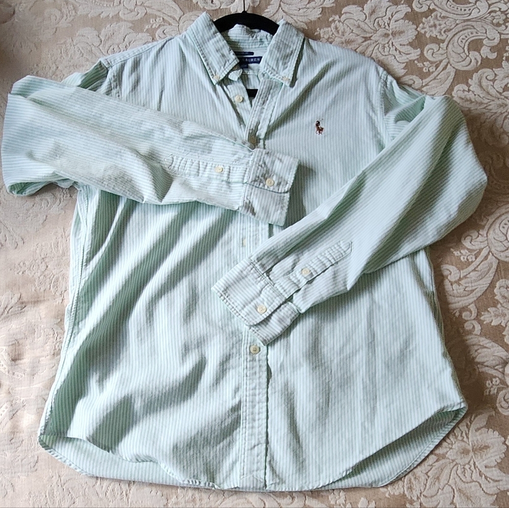 Ralph Lauren Classic Fit Women's Mint Striped Button Down Shirt